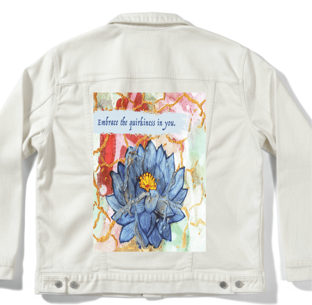 EMBRACE YOURSELF by CANVAS and QUOTATIONS custom denim jacket by DenimINK