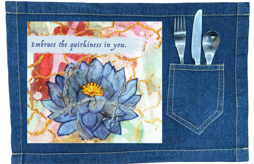 EMBRACE YOURSELF by CANVAS and QUOTATIONS custom denim jacket by DenimINK