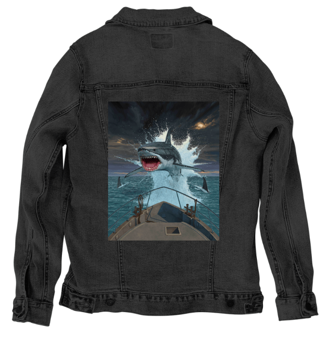 FISH OUT OF WATER by VINCENT HIE, printed on denim jackets and other denim products: tote bags, throw pillows, table place mats, aprons