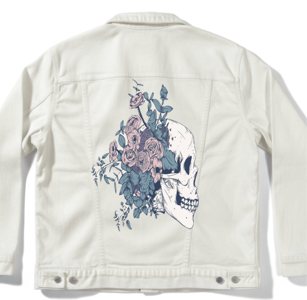 FLORAL SKULL BEAUTY by JESS ADAMS custom denim jacket by DenimINK