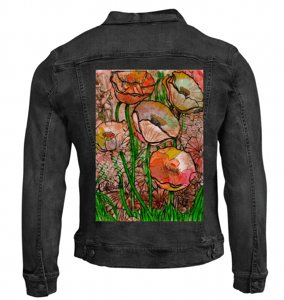 FLOWER GARDEN by CANVAS and QUOTATIONS custom denim jacket by DenimINK