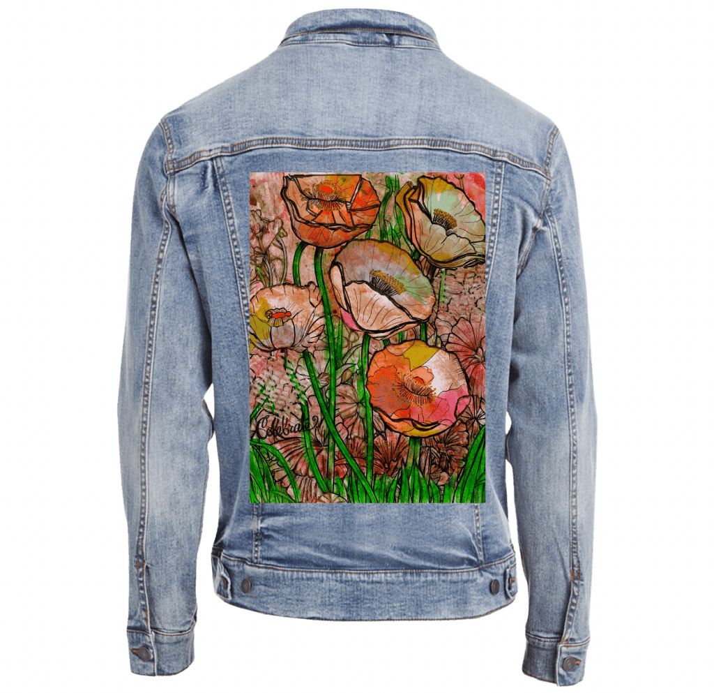 FLOWER GARDEN by CANVAS and QUOTATIONS custom denim jacket by DenimINK