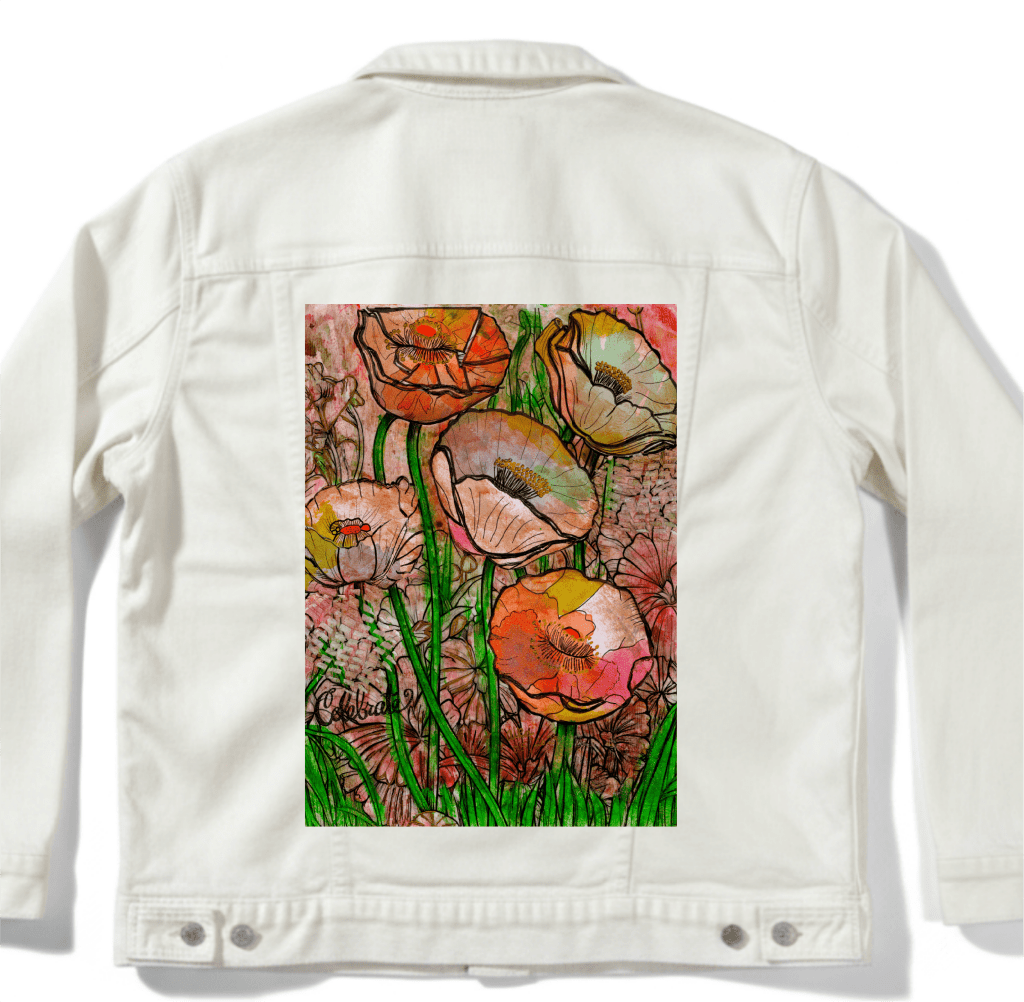 FLOWER GARDEN by CANVAS and QUOTATIONS custom denim jacket by DenimINK