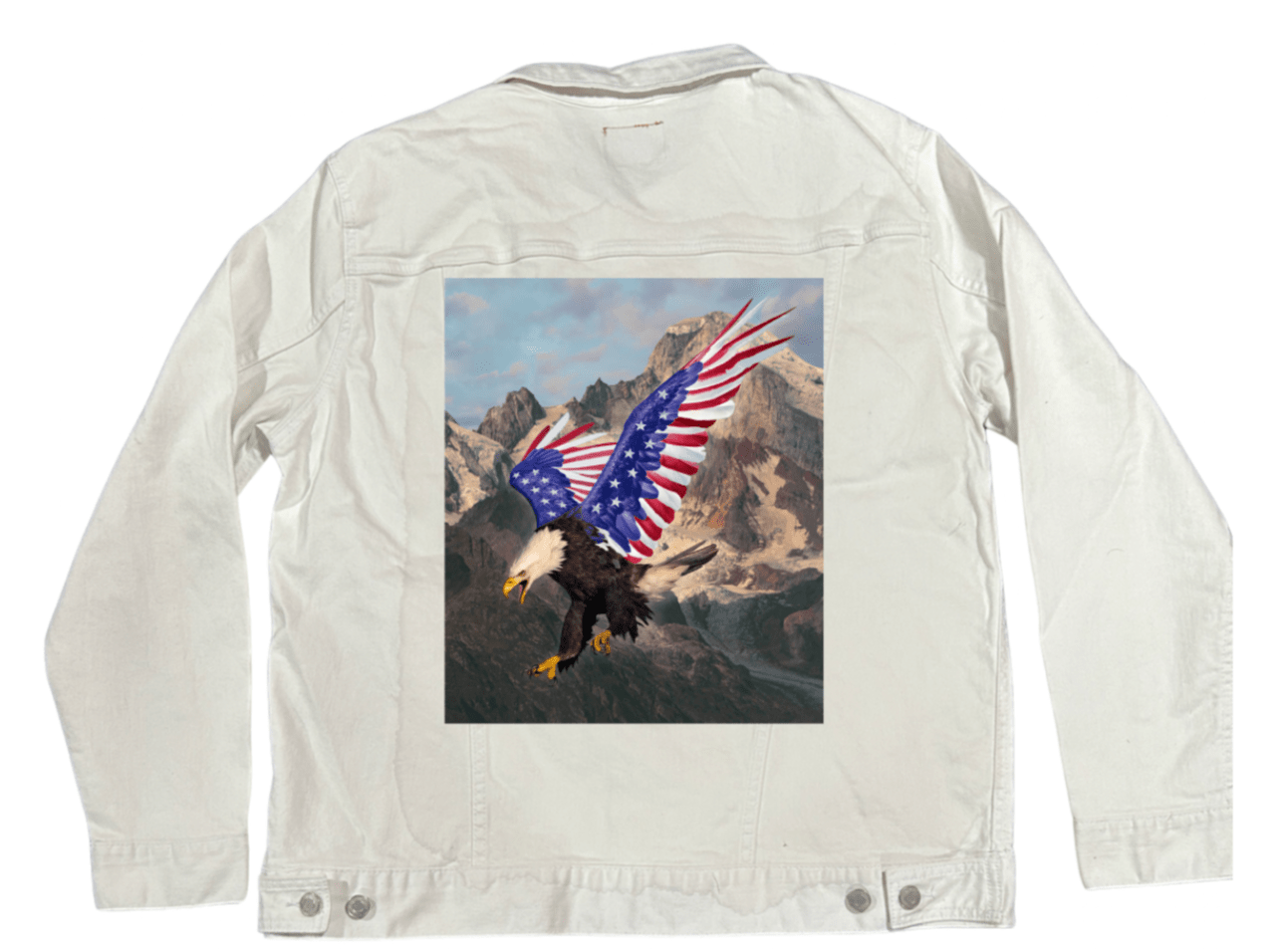 FREE FROM FEAR by VINCENT HIE, printed on denim jackets and other denim products: tote bags, throw pillows, table place mats, aprons