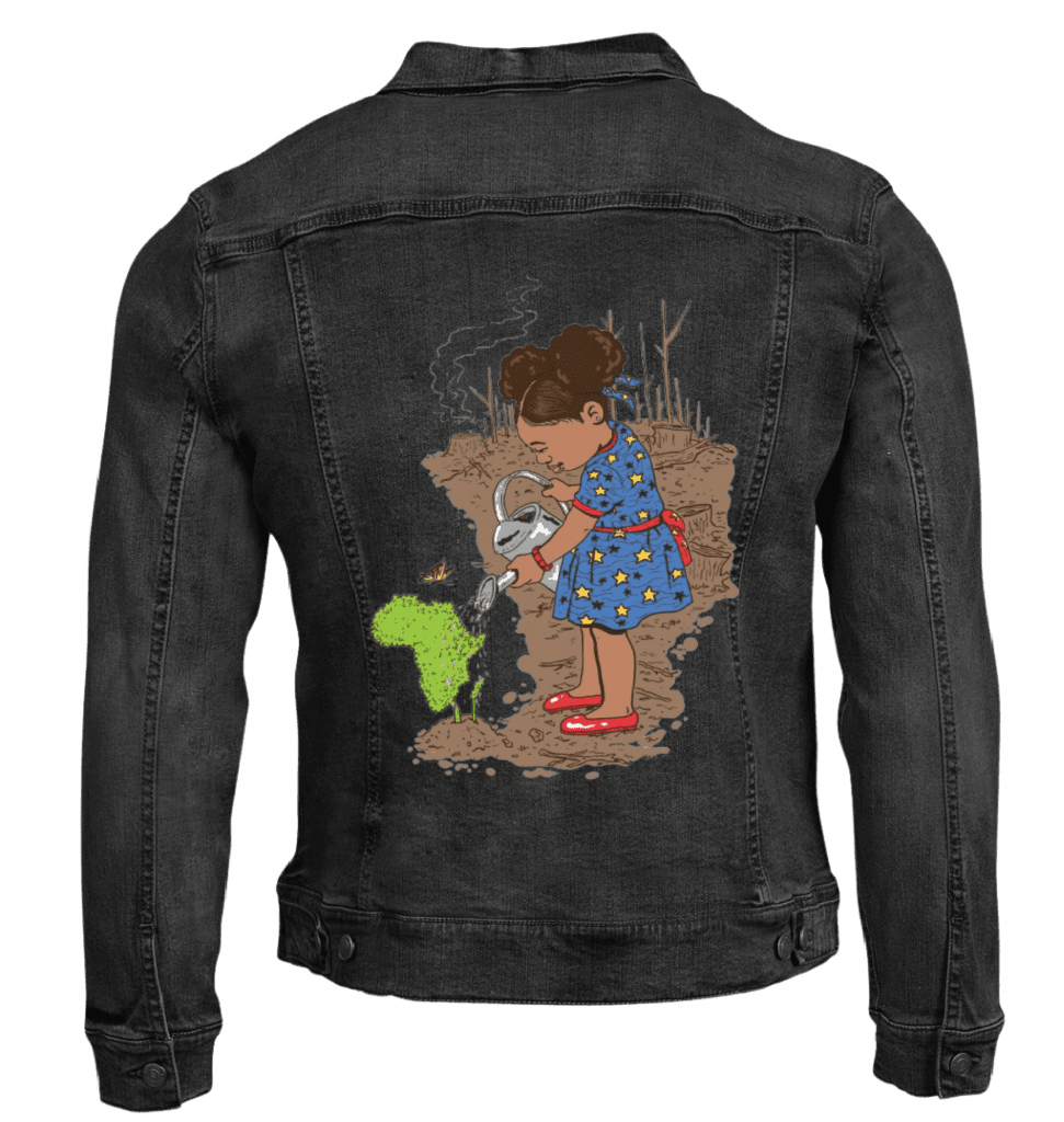 GIRL WATERING by THE NYGERIANS custom denim jacket by DenimINK