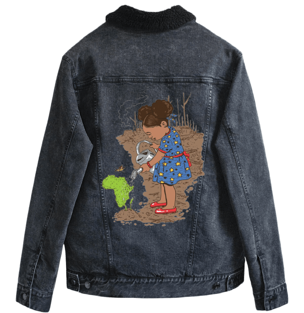 GIRL WATERING by THE NYGERIANS custom denim jacket by DenimINK