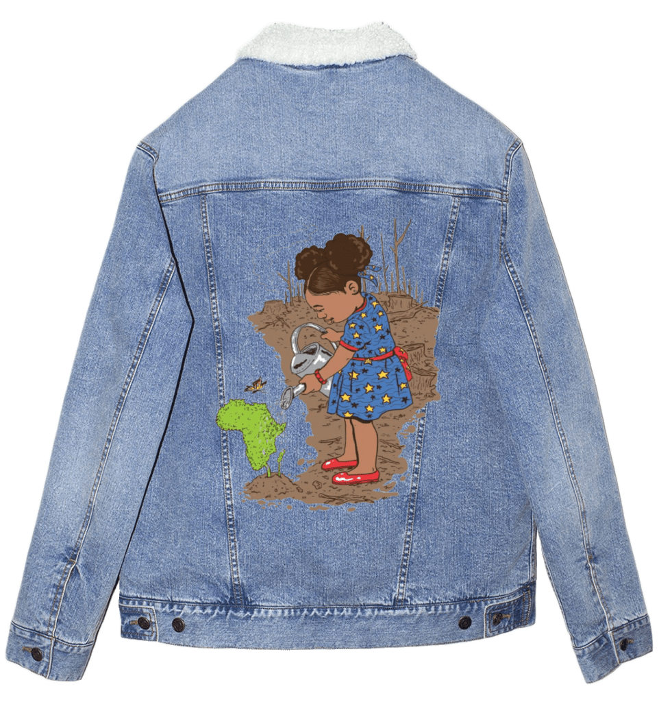 GIRL WATERING by THE NYGERIANS custom denim jacket by DenimINK