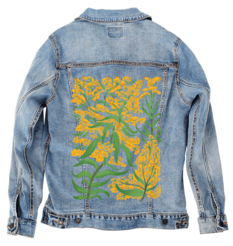 GOLDENROD by KITSCH AND CURATE, printed on denim jackets and other denim products: tote bags, throw pillows, table place mats, aprons