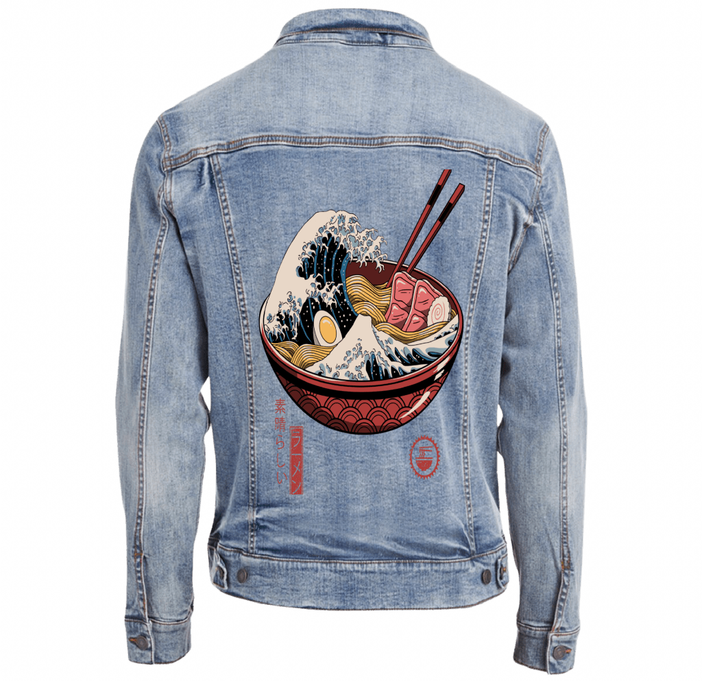 GREAT RAMEN WAVE by VINCENT TRINID custom denim jacket by DenimINK