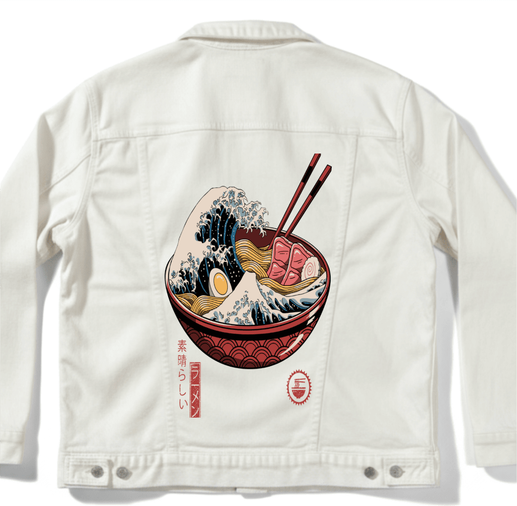 GREAT RAMEN WAVE by VINCENT TRINID custom denim jacket by DenimINK