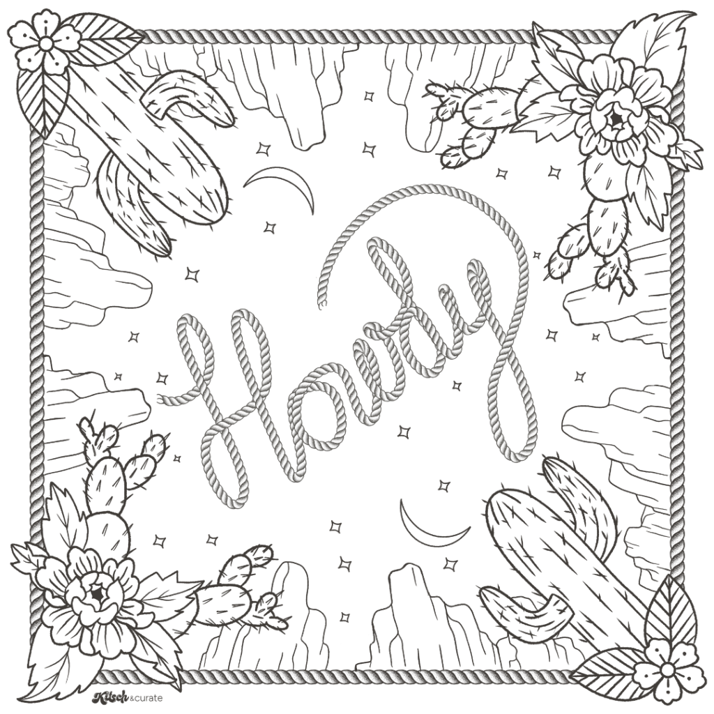 HOWDY SQUARE by KITSCH AND CURATE, printed on denim jackets and other denim products: tote bags, throw pillows, table place mats, aprons