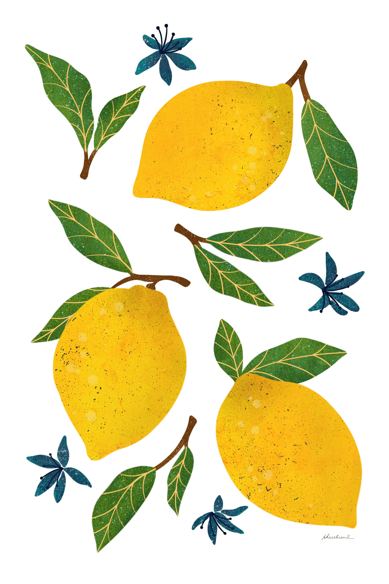LEMONS by thearticsoul, printed on denim jackets and other denim products: tote bags, throw pillows, table place mats, aprons