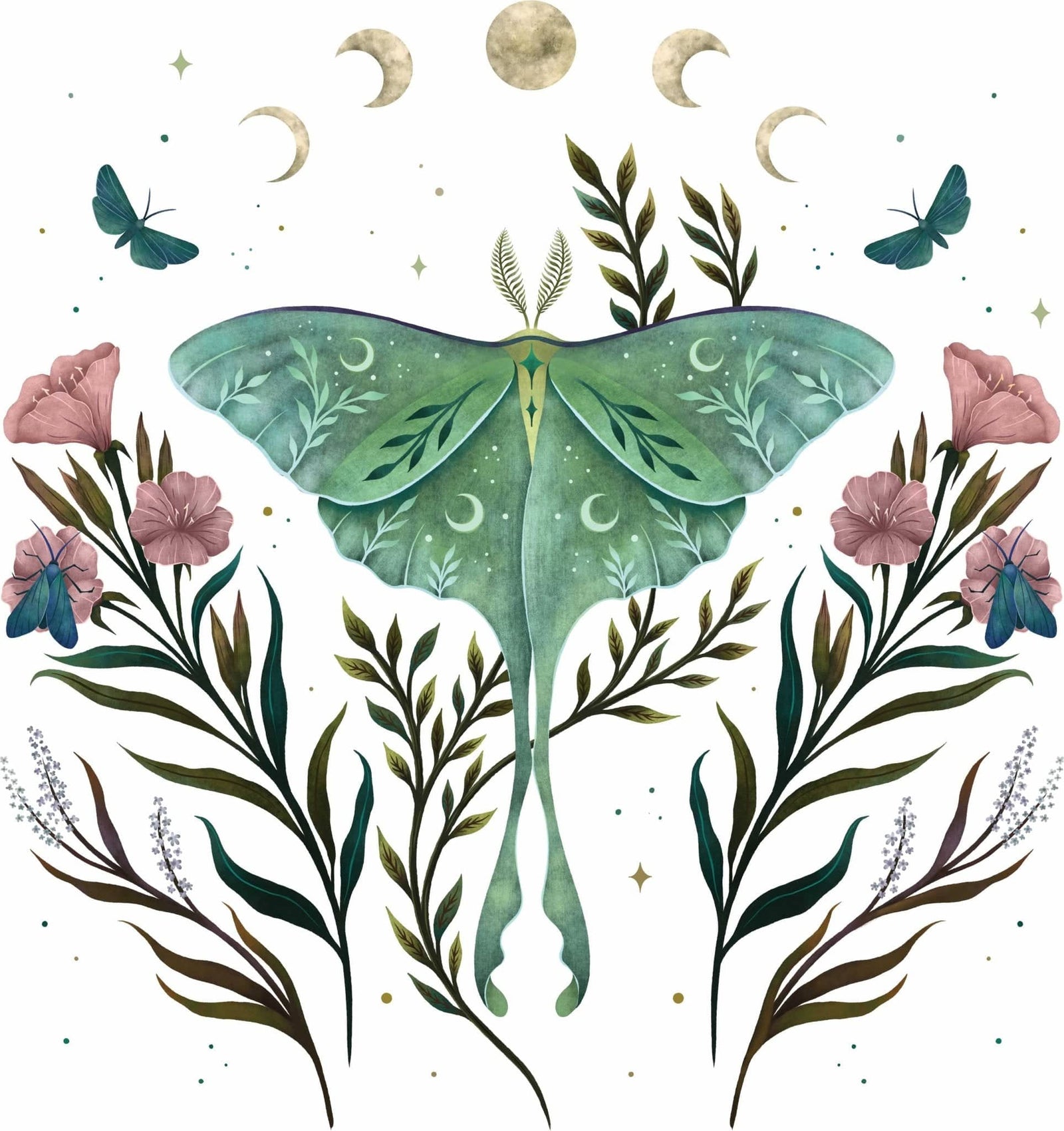 LUNA AND FORESTER by EPISODIC DRAWING, printed on denim jackets and other denim products: tote bags, throw pillows, table place mats, aprons