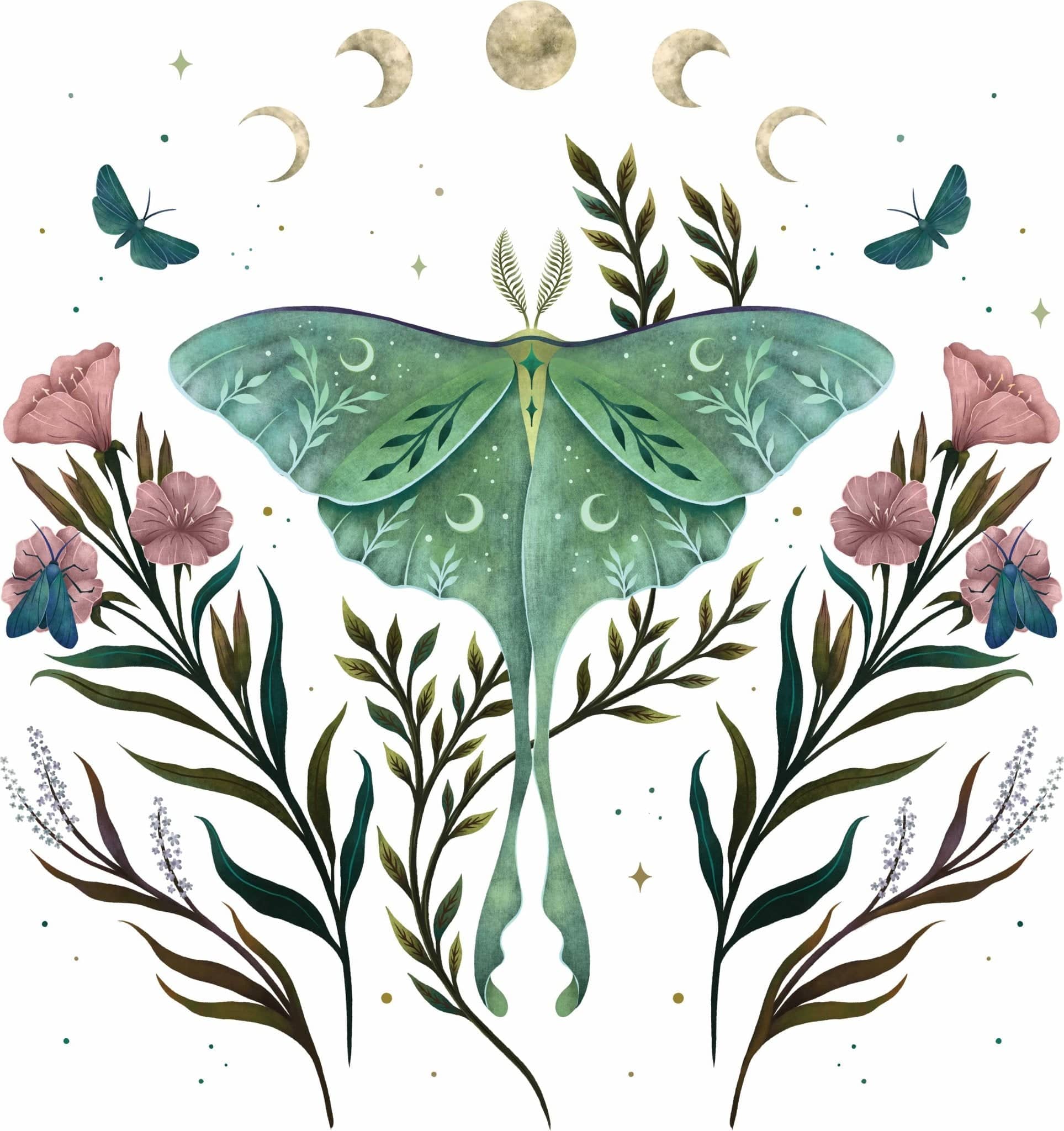 LUNA AND FORESTER by EPISODIC DRAWING, printed on denim jackets and other denim products: tote bags, throw pillows, table place mats, aprons