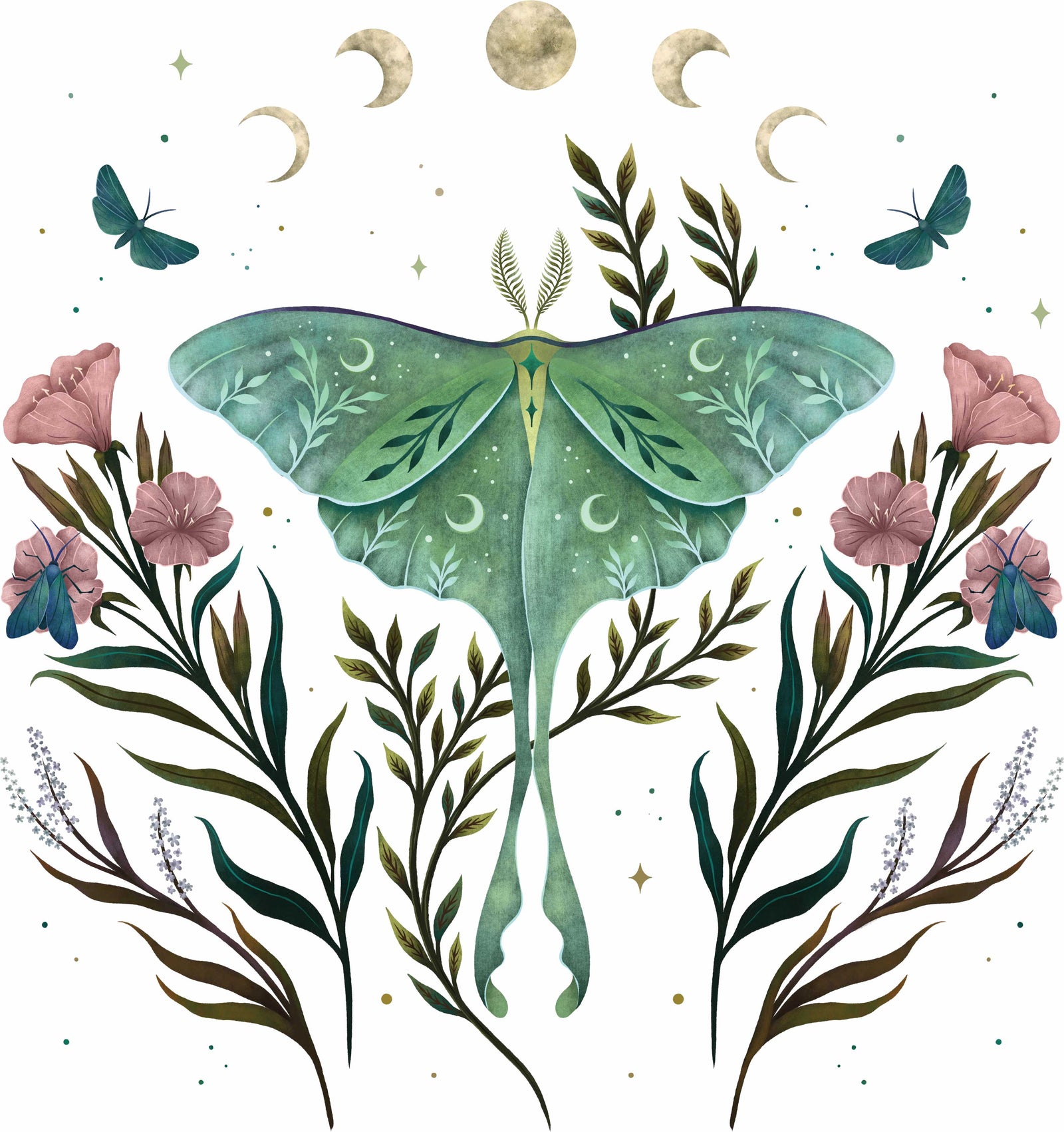 LUNA AND FORESTER by EPISODIC DRAWING, digitally printed on DENIM products: throw pillows, aprons, table place mats, and hand-made Unisex Denim Jackets in 3 color choices