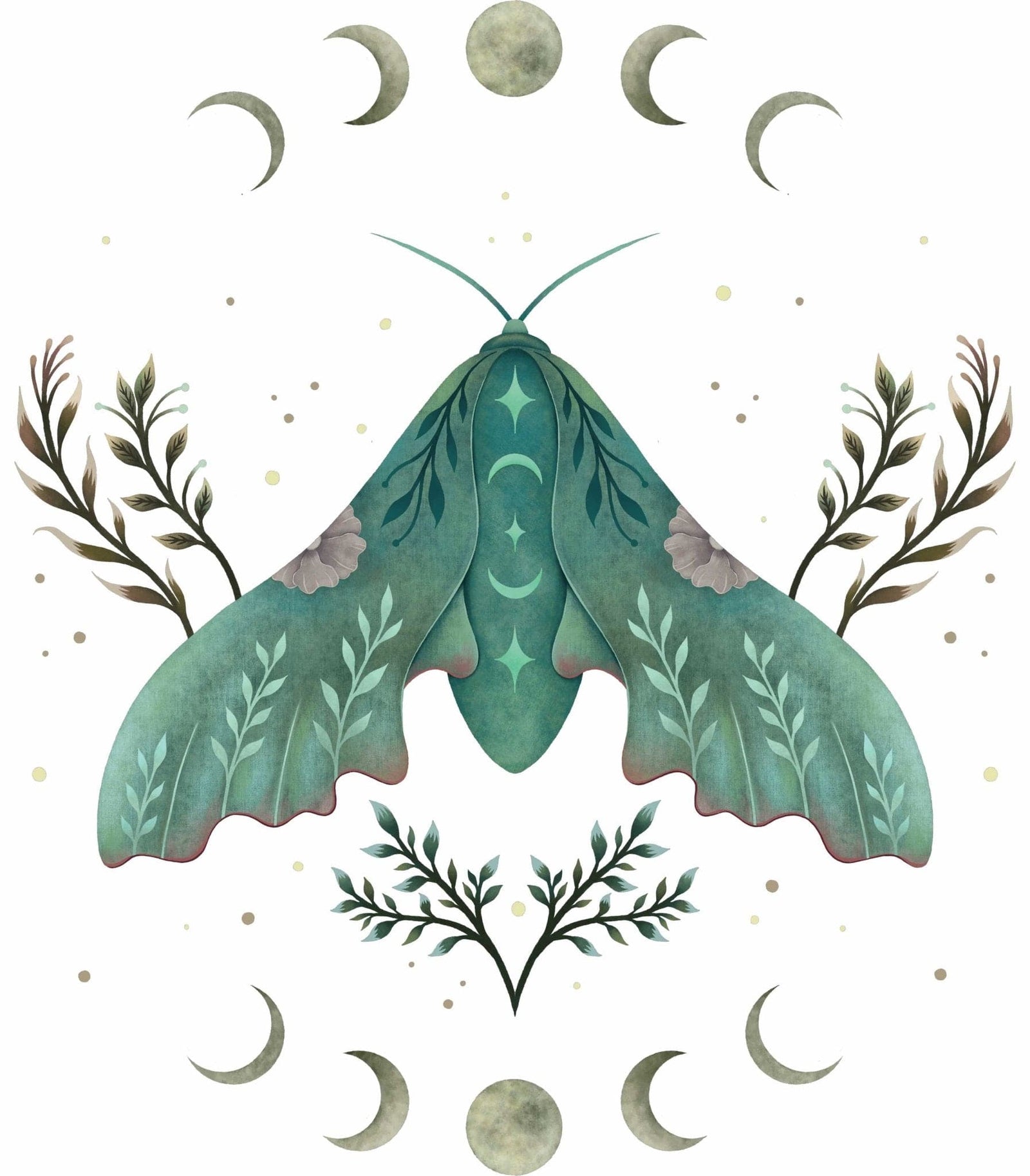 LUNA AND MOTH by EPISODIC DRAWING, printed on denim jackets and other denim products: tote bags, throw pillows, table place mats, aprons