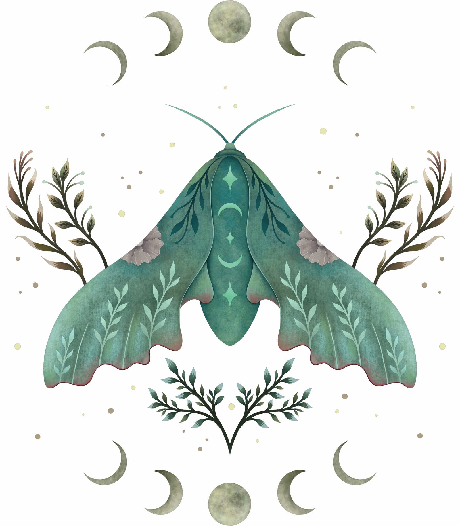 LUNA AND MOTH by EPISODIC DRAWING, digitally printed on DENIM products: throw pillows, aprons, table place mats, and hand-made Unisex Denim Jackets in 3 color choices