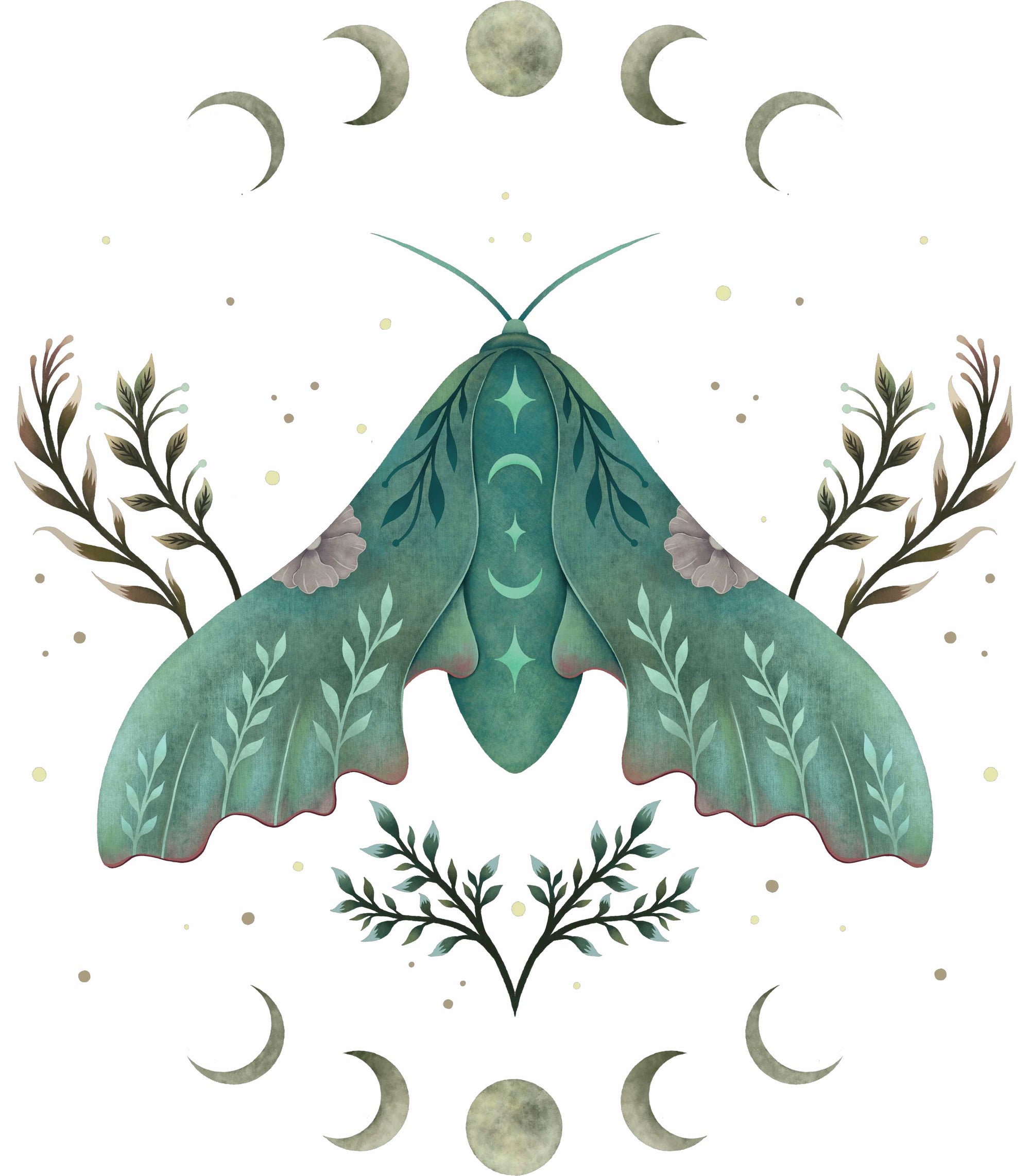 LUNA AND MOTH by EPISODIC DRAWING, digitally printed on DENIM products: throw pillows, aprons, table place mats, and hand-made Unisex Denim Jackets in 3 color choices