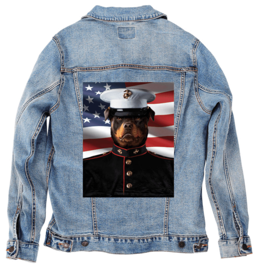MARINE by VINCENT HIE, printed on denim jackets and other denim products: tote bags, throw pillows, table place mats, aprons