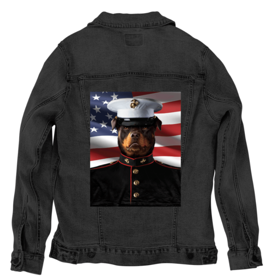 MARINE by VINCENT HIE, printed on denim jackets and other denim products: tote bags, throw pillows, table place mats, aprons