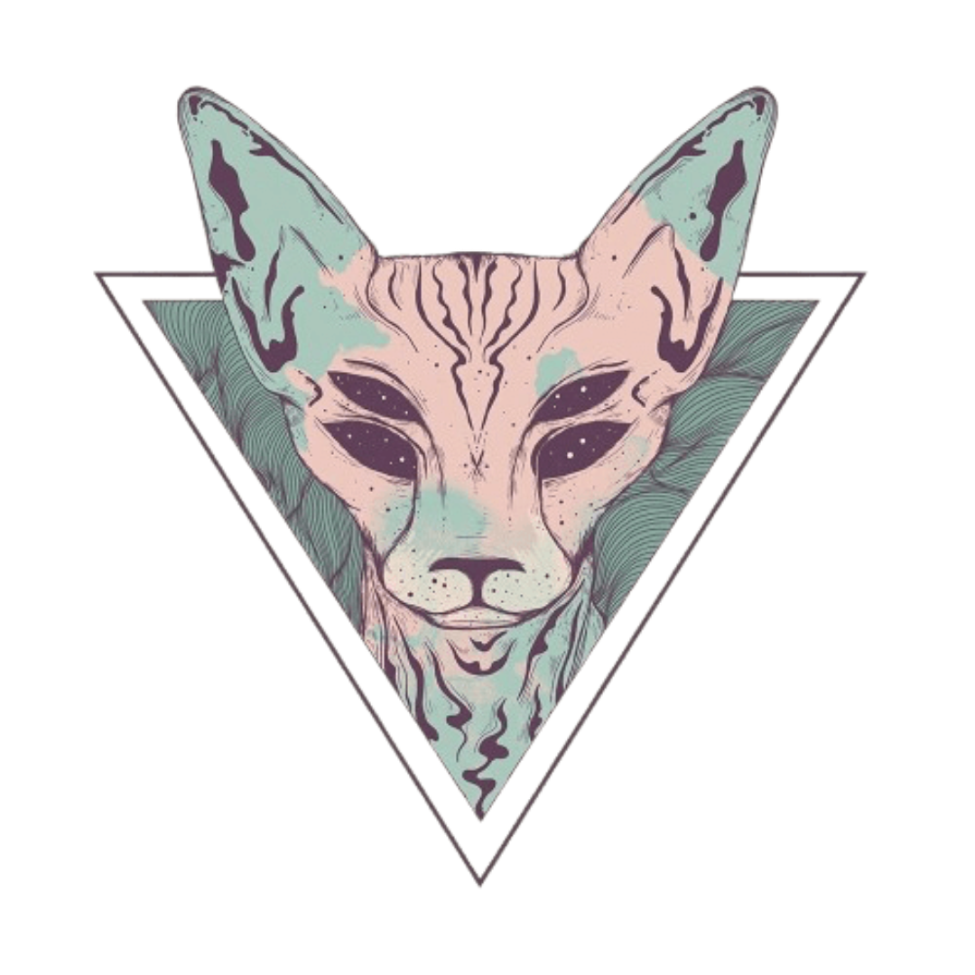 MYSTIC SPHINX by JESS ADAMS, digitally printed on DENIM products: throw pillows, aprons, table place mats, and hand-crafted Unisex Denim Jackets in 3 color choices