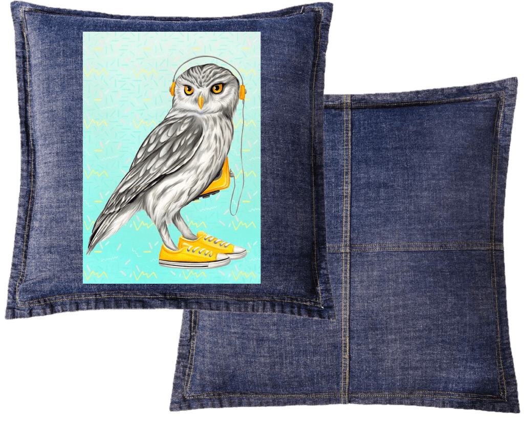 OWL WEARING CONVERSE SHOES with background by Amélie Legault custom denim jacket by DenimINK