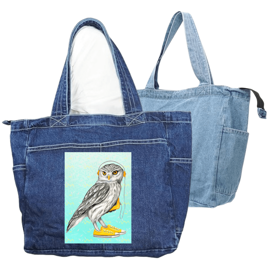 OWL WEARING CONVERSE SHOES with background by Amélie Legault custom denim jacket by DenimINK