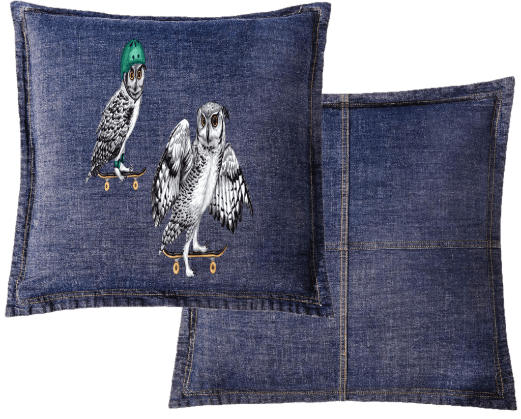 OWLS ON SKATEBOARDS by Amélie Legault custom denim jacket by DenimINK