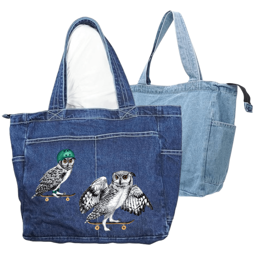 OWLS ON SKATEBOARDS by Amélie Legault custom denim jacket by DenimINK