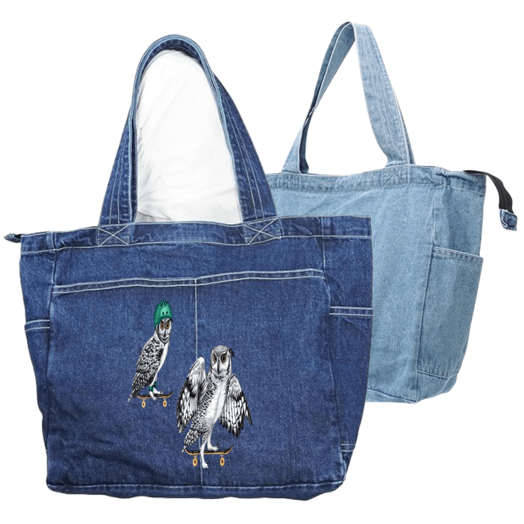 OWLS ON SKATEBOARDS by Amélie Legault custom denim jacket by DenimINK