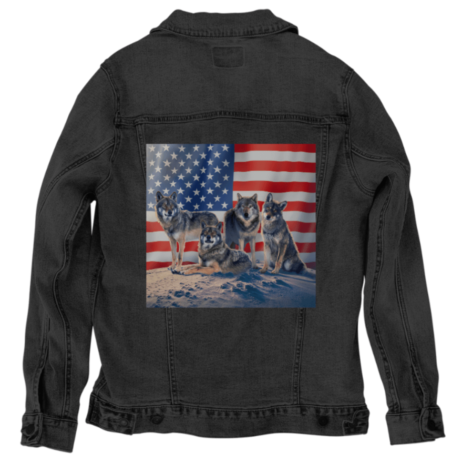 PATRIOTIC FOUR by VINCENT HIE, printed on denim jackets and other denim products: tote bags, throw pillows, table place mats, aprons