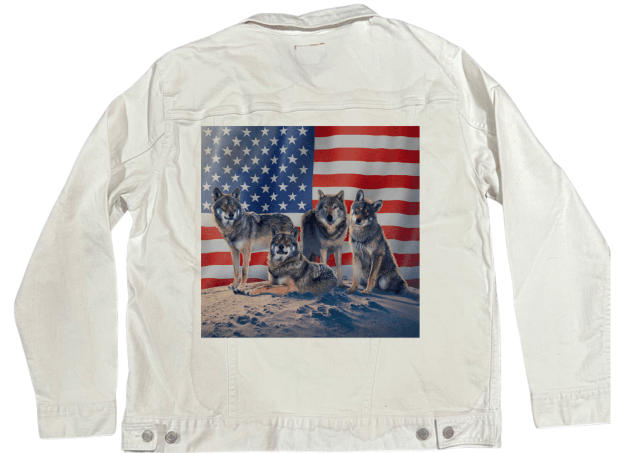 PATRIOTIC FOUR by VINCENT HIE, printed on denim jackets and other denim products: tote bags, throw pillows, table place mats, aprons