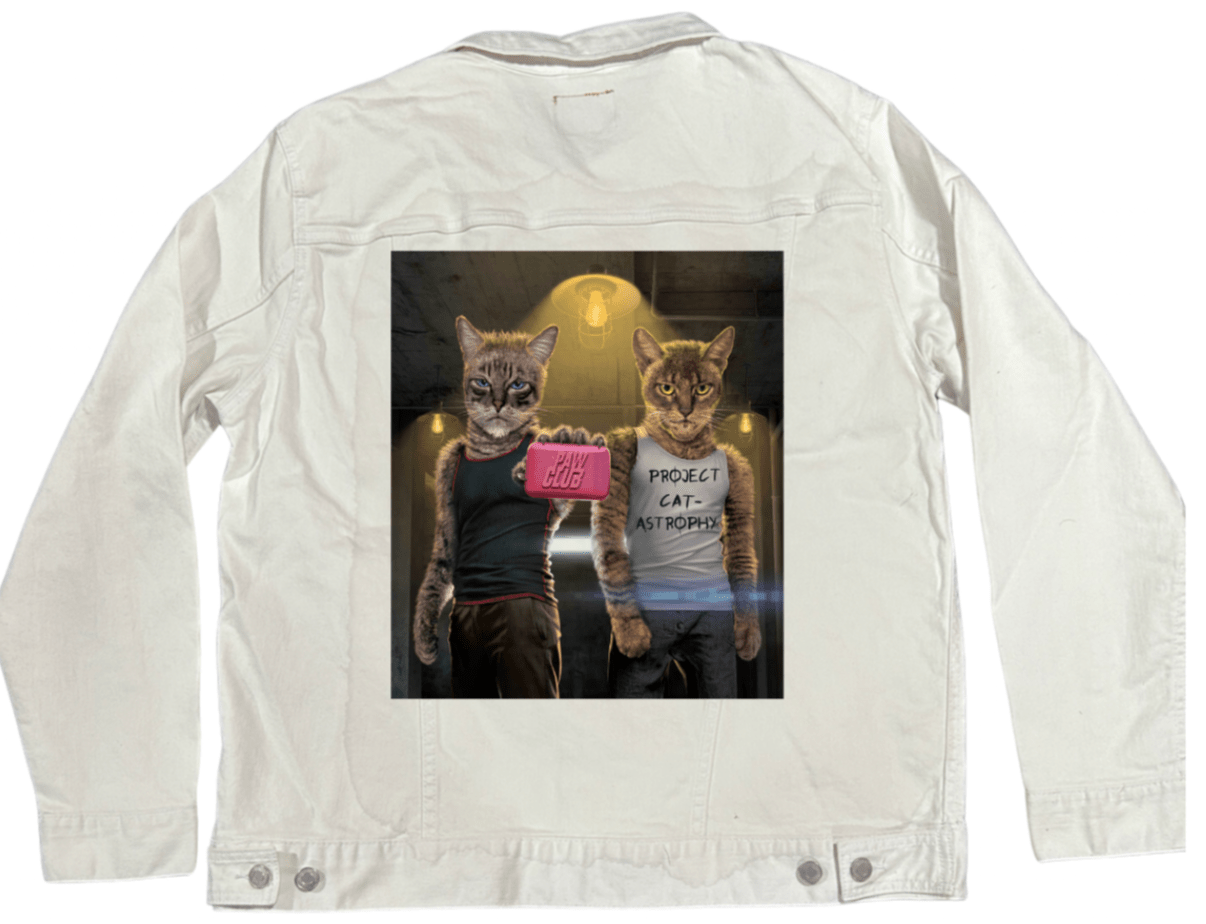 PAW CLUB by VINCENT HIE, printed on denim jackets and other denim products: tote bags, throw pillows, table place mats, aprons