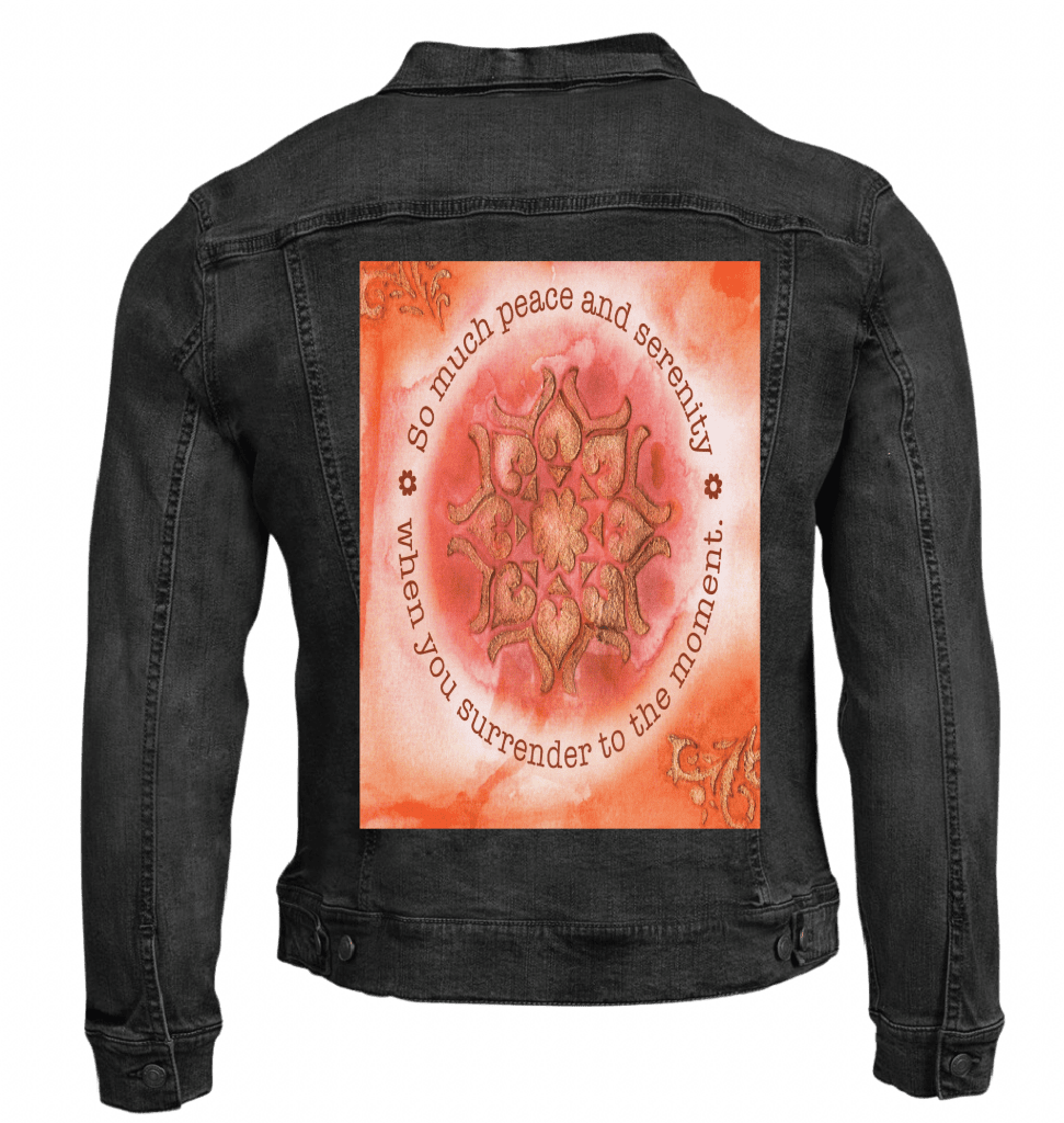 PEACE AND SERENITY by CANVAS and QUOTATIONS custom denim jacket by DenimINK