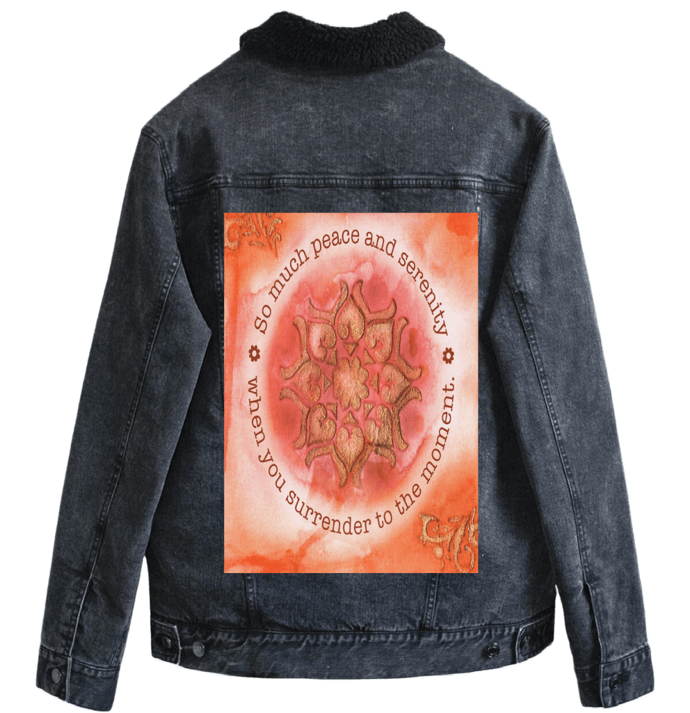 PEACE AND SERENITY by CANVAS and QUOTATIONS custom denim jacket by DenimINK