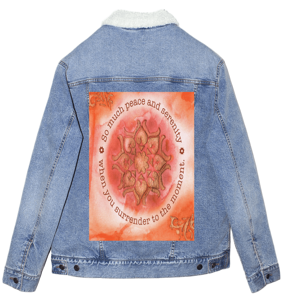 PEACE AND SERENITY by CANVAS and QUOTATIONS custom denim jacket by DenimINK