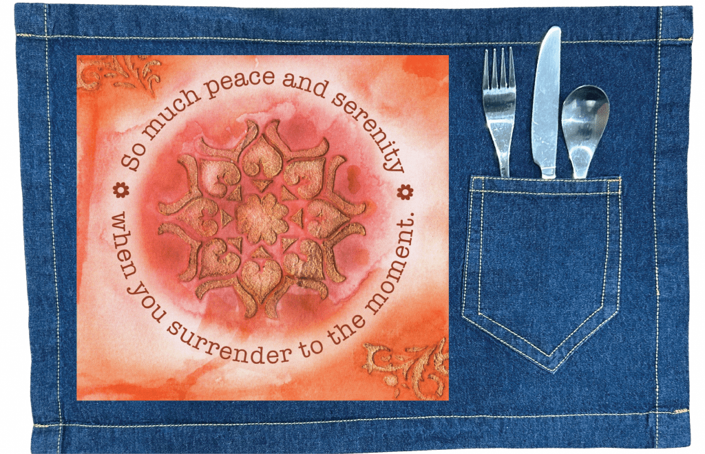 PEACE AND SERENITY by CANVAS and QUOTATIONS custom denim jacket by DenimINK