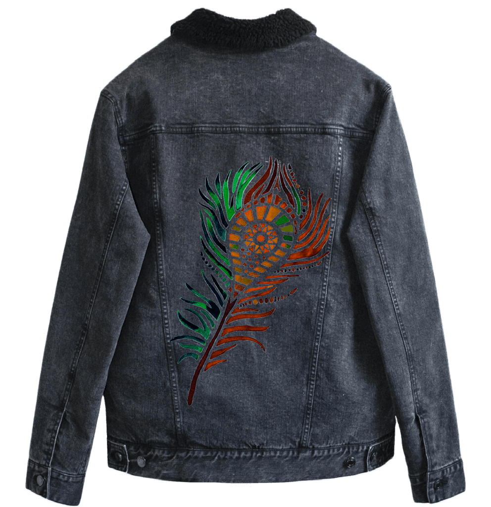 PEACOCK FEATHER by CANVAS and QUOTATIONS custom denim jacket by DenimINK