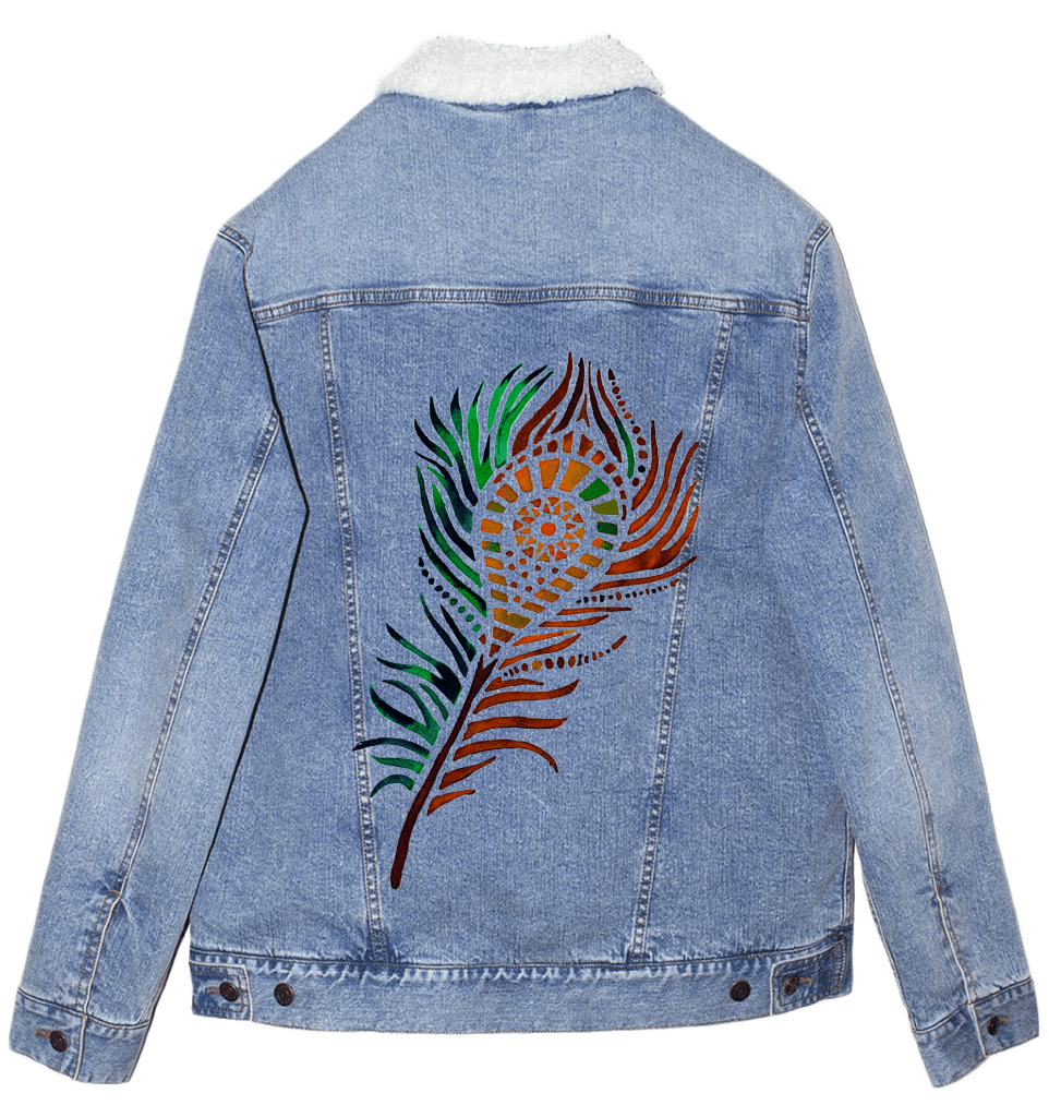 PEACOCK FEATHER by CANVAS and QUOTATIONS custom denim jacket by DenimINK