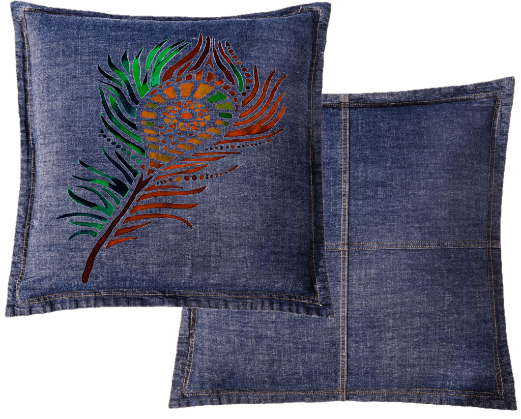 PEACOCK FEATHER by CANVAS and QUOTATIONS custom denim jacket by DenimINK