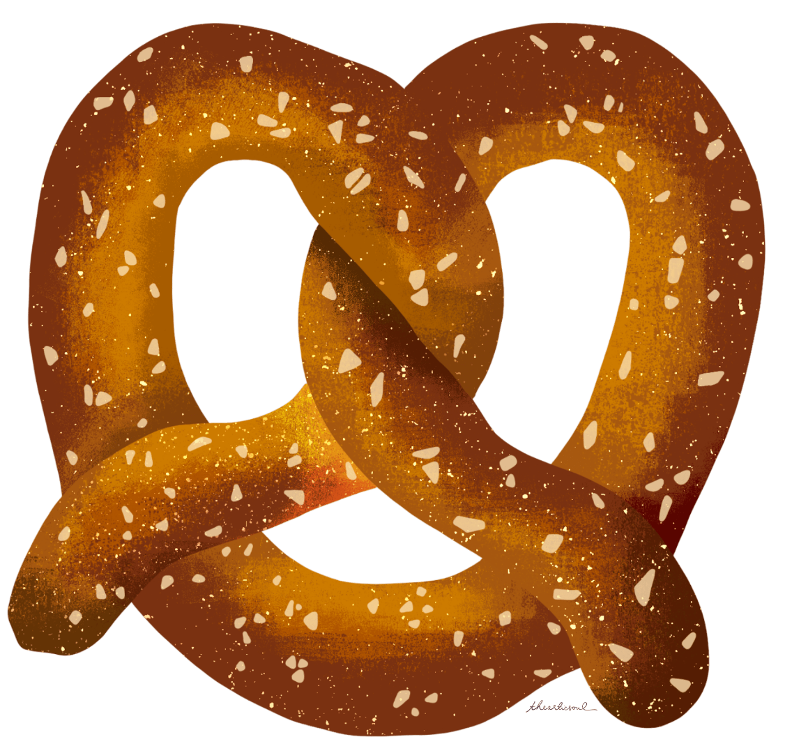 PRETZEL by thearticsoul, printed on denim jackets and other denim products: tote bags, throw pillows, table place mats, aprons