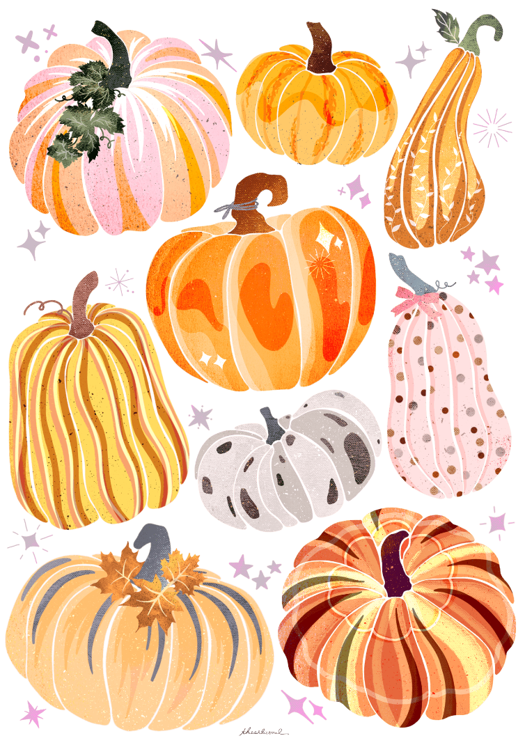 PUMPKINS GALORE by thearticsoul, printed on denim jackets and other denim products: tote bags, throw pillows, table place mats, aprons