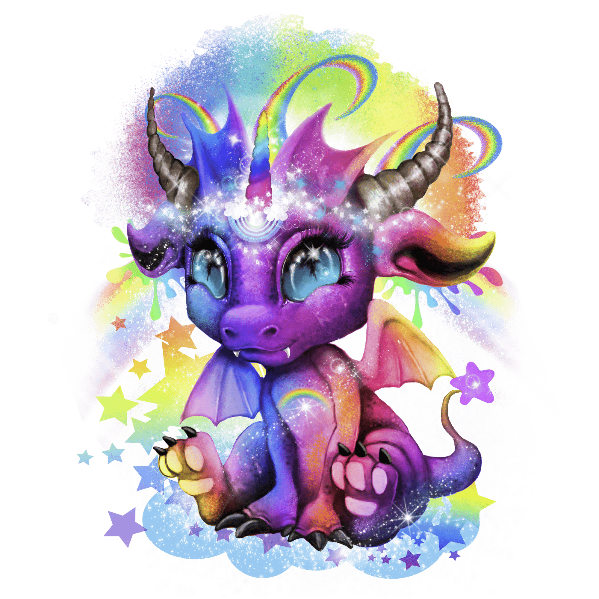 RAINBOW LIL DRAGONZ by SHEENA PIKE, printed on denim jackets and other denim products: tote bags, throw pillows, table place mats, aprons