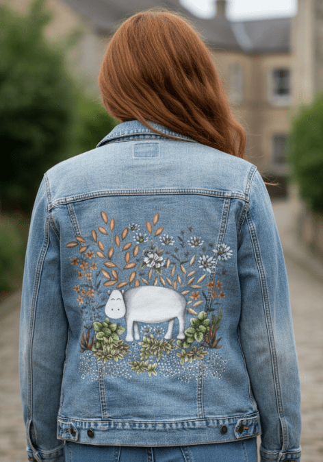 SAFARI HIPPO by CECILIA BATTAINI, printed on denim jackets and other denim products: tote bags, throw pillows, table place mats, aprons