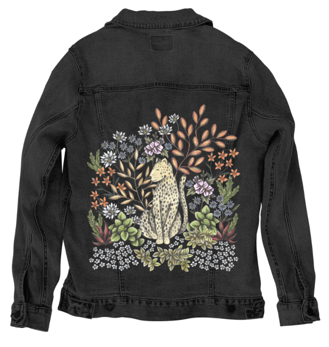 SAFARI LEOPARD by CECILIA BATTAINI, printed on denim jackets and other denim products: tote bags, throw pillows, table place mats, aprons