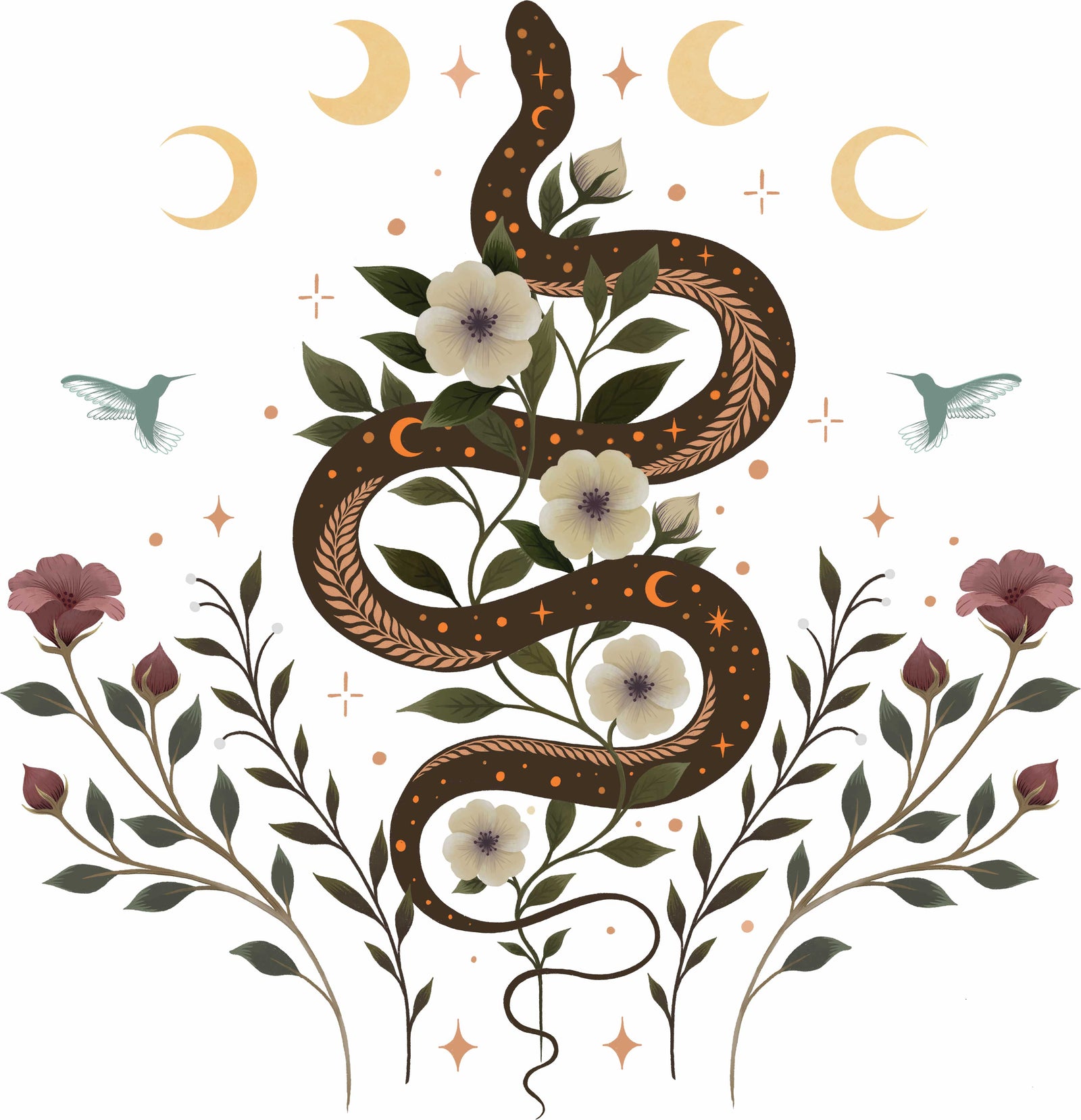 SERPENT SPELL by EPISODIC DRAWING, digitally printed on DENIM products: throw pillows, aprons, table place mats, and hand-made Unisex Denim Jackets in 3 color choices