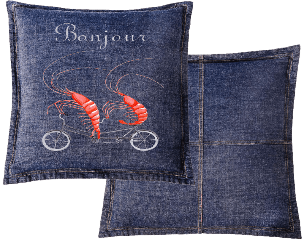 SHRIMP RIDING A BICYCLE by Amélie Legault custom denim jacket by DenimINK