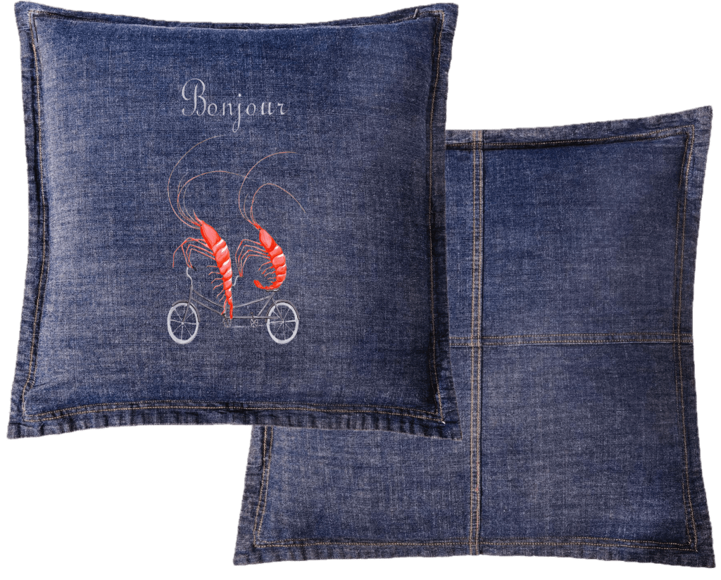 SHRIMP RIDING A BICYCLE by Amélie Legault custom denim jacket by DenimINK