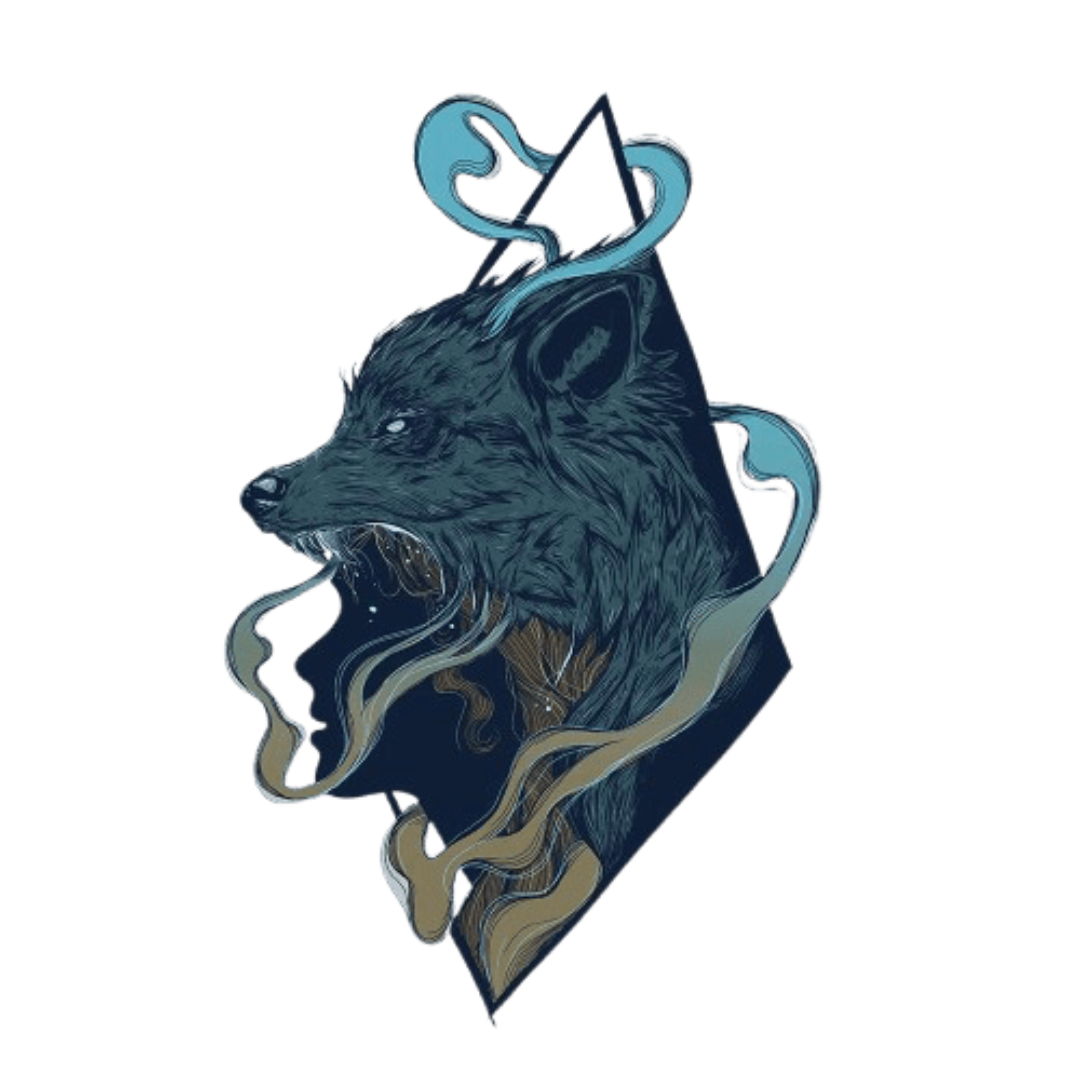 SKINWALKER by JESS ADAMS, digitally printed on DENIM products: throw pillows, aprons, table place mats, and hand-crafted Unisex Denim Jackets in 3 color choices