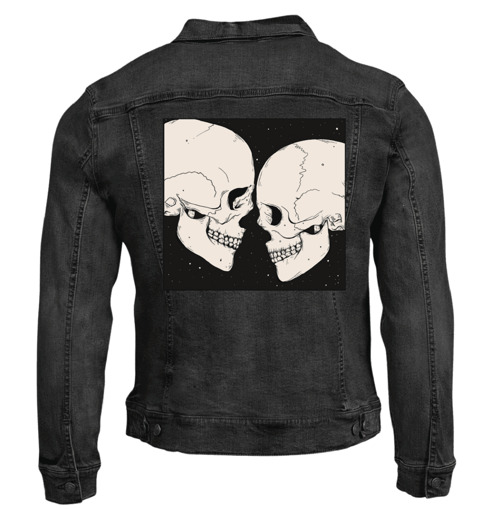 STAR CROSSED LOVERS with background by JESS ADAMS custom denim jacket by DenimINK